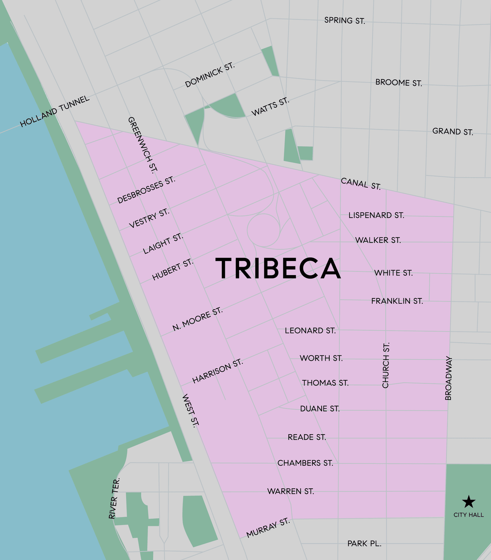 Map of Tribeca, Manhattan